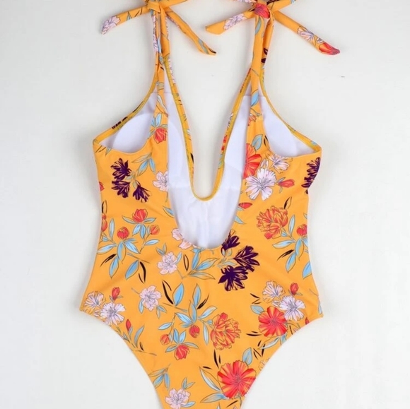 Floral Deep V Front Tie Shoulder One Piece - Picture 5 of 7